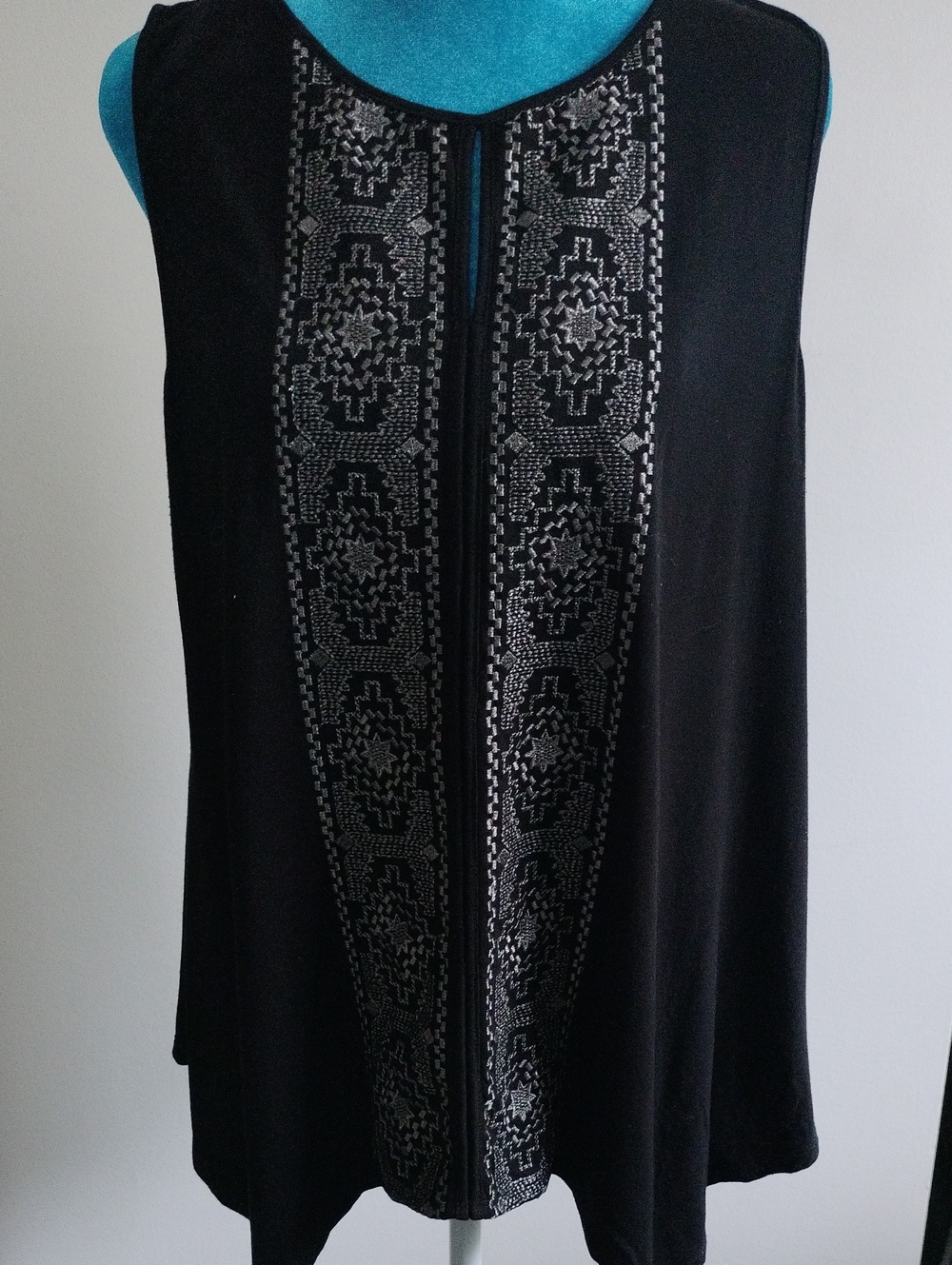 Adrianna Papell Black Sleeveless Top with Embellished Neck